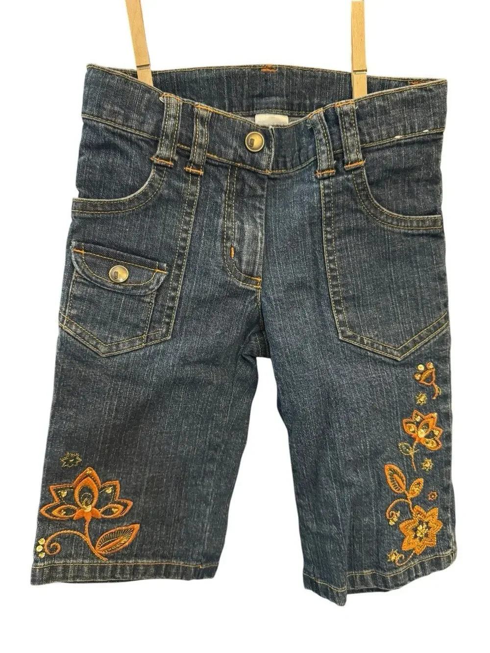 Gymboree Little Girls Embroidered Floral Flower Denim Jeans Size 4